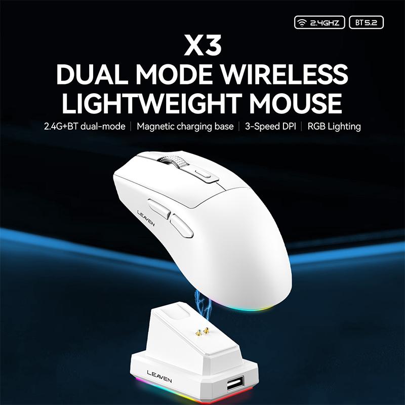 X3 Wireless Bluetooth Mouse 2.4G Dual-Mode Connection, 2000DPI Adjustable,Lightweight Gaming Mouse,RGB Light,300mAh Battery Capacity