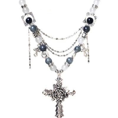 Glammuse Naszyjnik z krzyżykiem w stylu vintage z różą