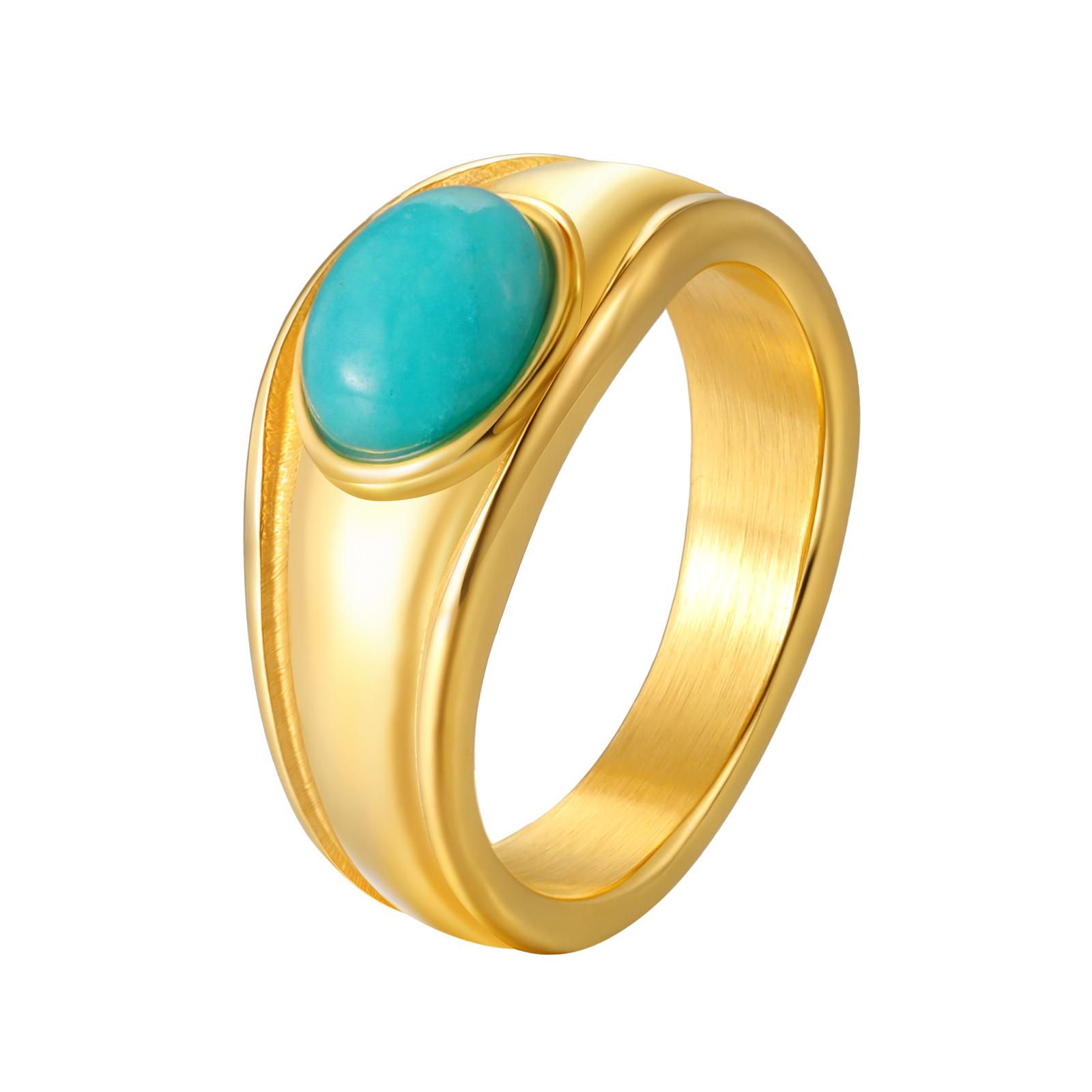 

316L Stainless Steel Oval Natural Stone Ring for Women, 18k Gold Plated Fashion 2025 New Finger Accessory Waterproof US Ring Size 07