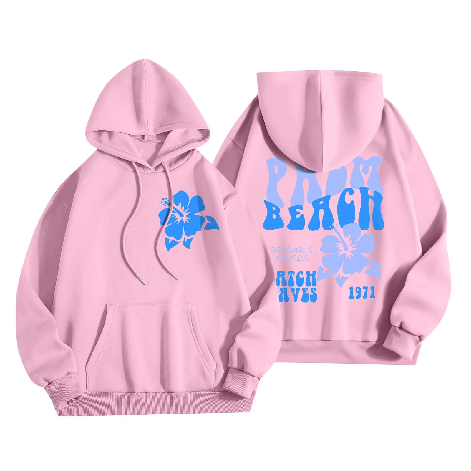 

Толстовки для девочек-подростков с длинным рукавом и принтом букв, повседневные графические толстовки с капюшоном, пуловер с завязками, симпатичная толстовка большого размера XXL розовый