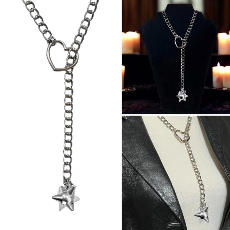 Adjustable Heart Pendant Slip Chain Necklace Jewelry Accessory for Women Cuban Styles Choker in Gold Silver Black