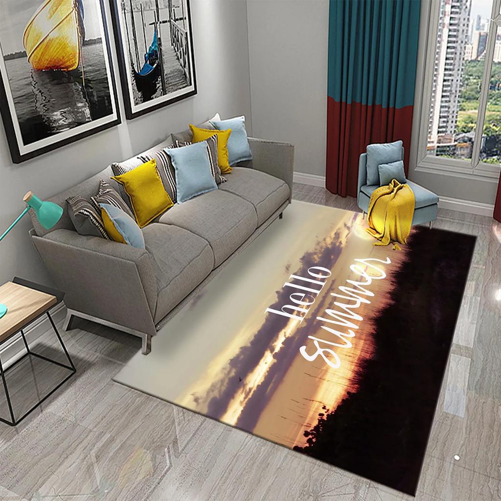 Hello Summer Carpet Beach Sea Starfish Pattern Bathroom Anti-Slip Carpet Door Mat Doormat Outdoor Living Room Bedroom Floor Rug