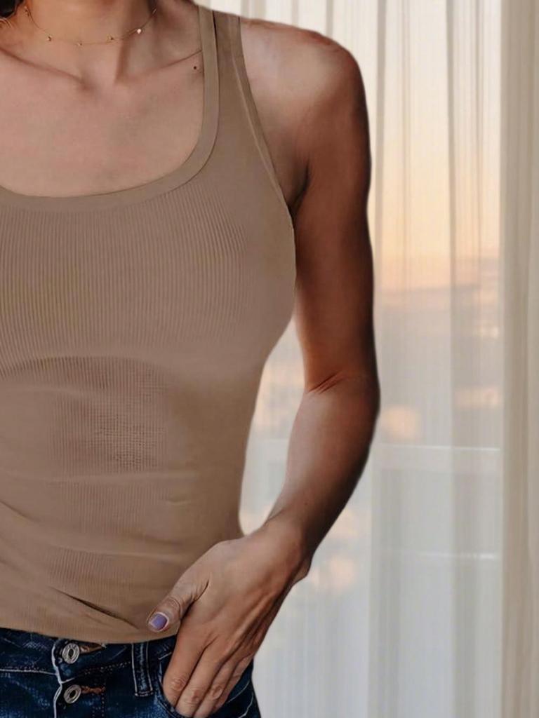 Rippen-Tanktop für Damen, ärmellos, U-Ausschnitt, figurbetontes Cami für Streetwear und zum Schichten