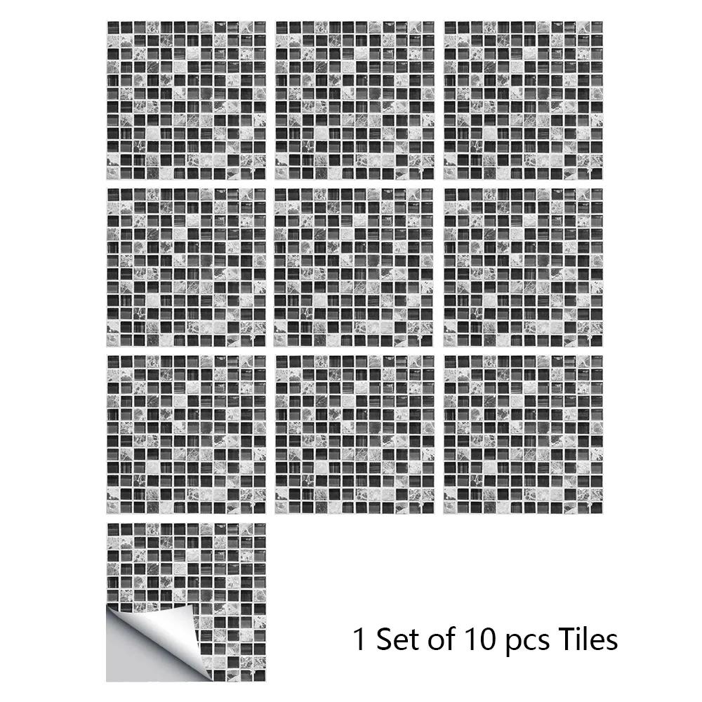 10pcs/set 10/15/20/30cm Flat Marble Mosaic Hard Tiles Wall Sticker Kitchen Bathroom Floor Diagonal Decor Wallpaper PVC Art Mural