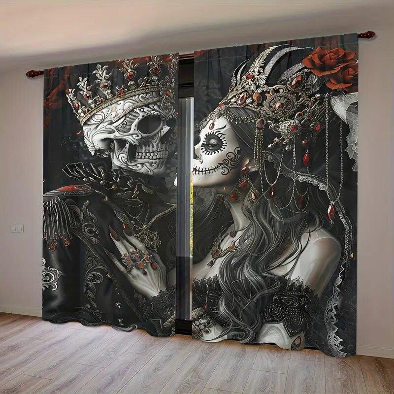 Gothic Style Skull King and Queen Dark Pattern Printed Curtains, Window Decorations, Home Decorations, Room Decorations