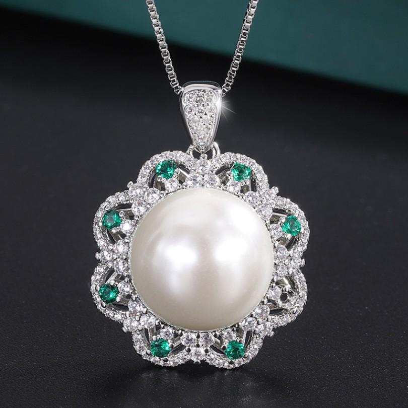 

Роскошное европейское и американское ожерелье из пресноводного жемчуга с инкрустированной бриллиантами подвеской и цепочкой для ключиц из ракушечного жемчуга для женщин