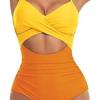 Neuer einteiliger Badeanzug mit festen Cups, ausgeschnitten, Damen, hochtailliert, Slim Fit Bikini, Bauchkontrolle, Badeanzüge, sexy ausgeschnittene Bademode