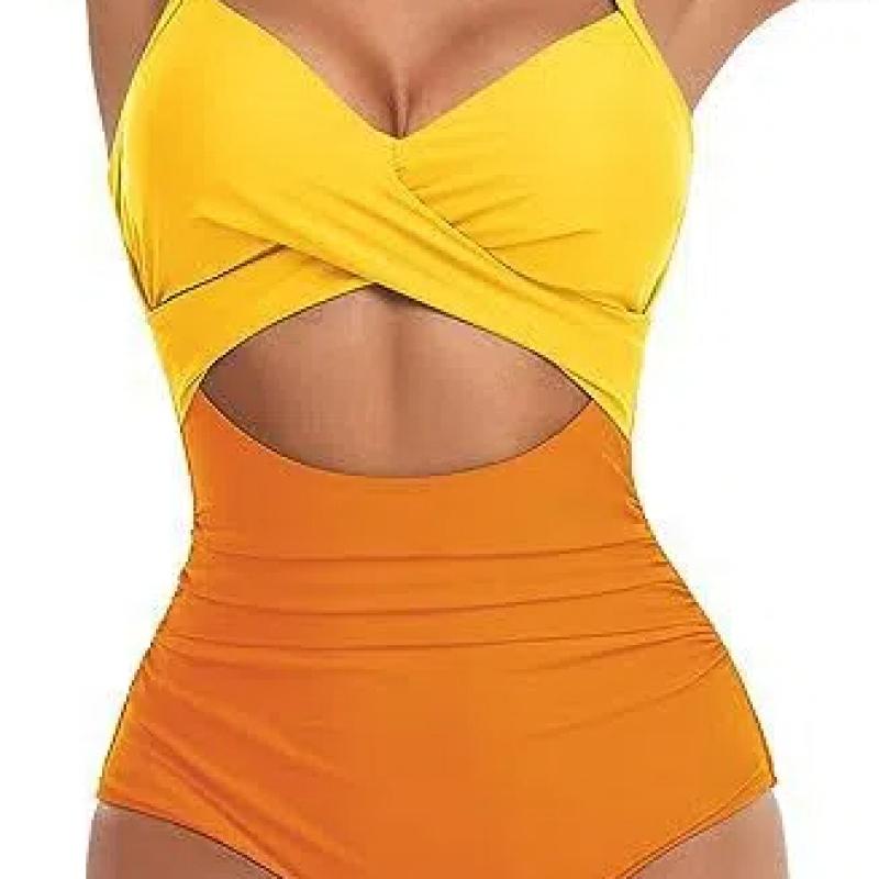 Neuer einteiliger Badeanzug mit festen Cups, ausgeschnitten, Damen, hochtailliert, Slim Fit Bikini, Bauchkontrolle, Badeanzüge, sexy ausgeschnittene Bademode