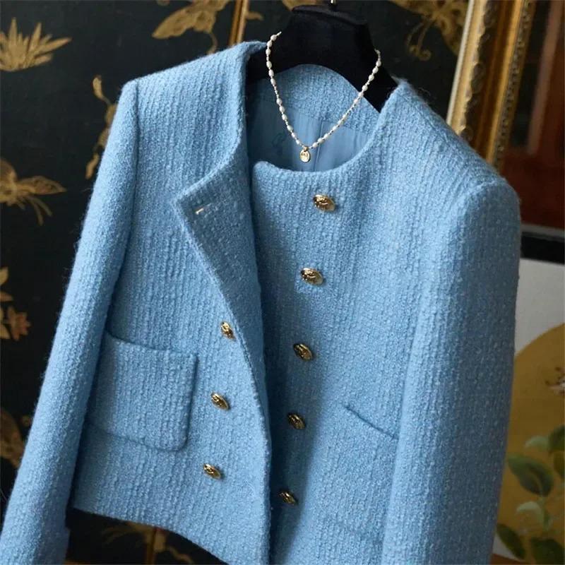 Early Autumn Slimming Tweed Style Socialite Jacket Women's European Vintage Fashion Crew Neck Short Jacket