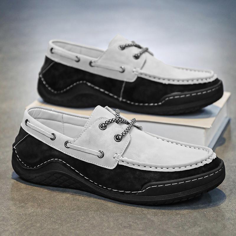 FashionHandmade Leather Men Shoes Casual Slip on Loafers Breathable Men Boat Flats Hot Sale Moccasins Punk Style Leisure Walk Footwear