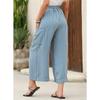 Women's pants summer striped straight pants drawstring wide-leg beach casual pants
