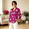Women Lapel Long Sleeve Green Big Floral Print Shirt, Simple Thin Blouse for Office Work, Daily Wear & Holiday