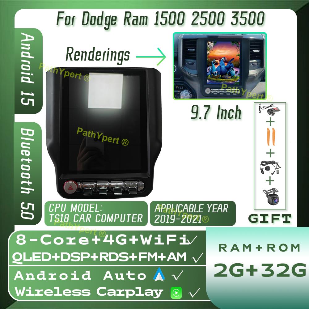 9.7"Android15 For Dodge Ram 1500 2500 3500 2019-2021 Car Radio Intelligent Systems Tesla Screen Wireless Carplay BT DSP Stereo