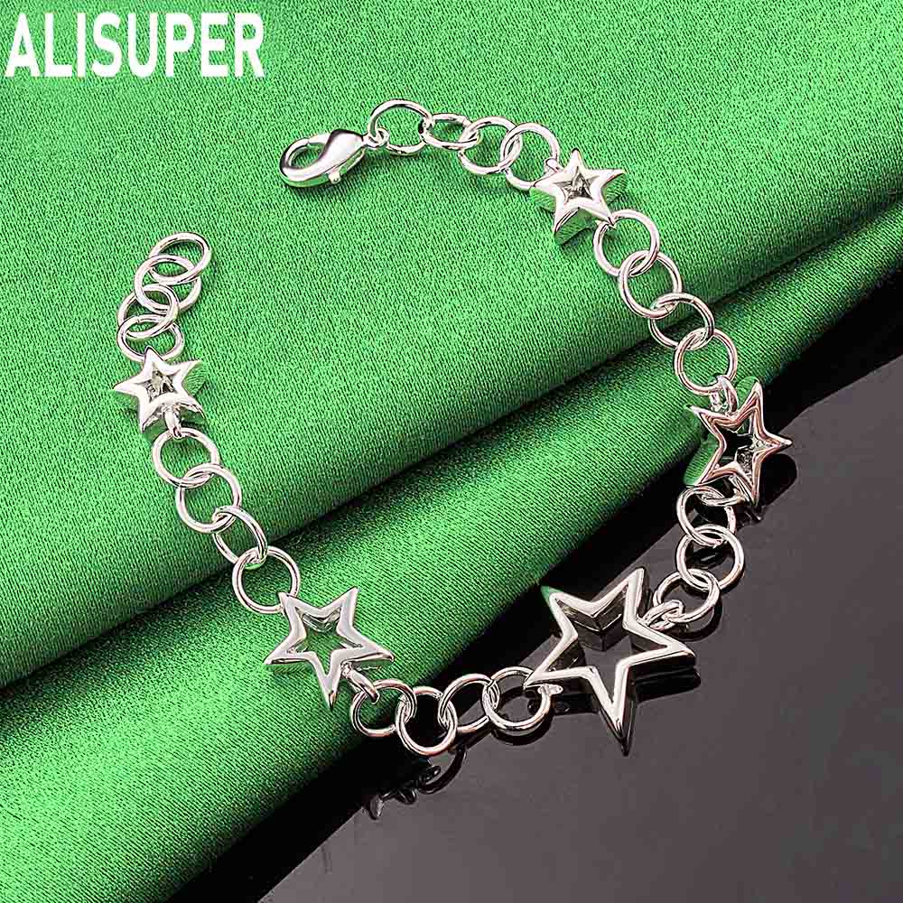 925 Sterling Silver Star-Shaped Side Chain Bracelet Gift Jewelry