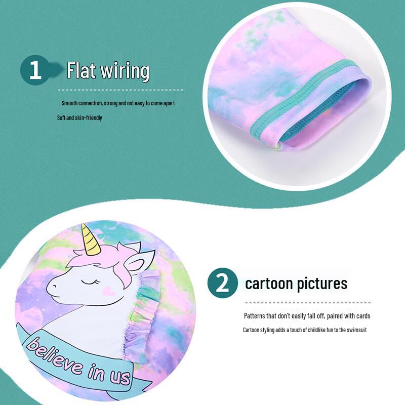Girls' Long-Sleeved Cartoon Unicorn Swimsuit