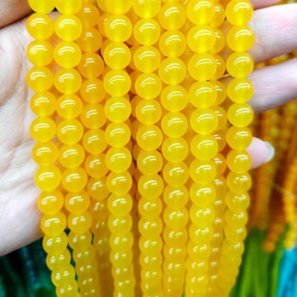 Golden Yellow Chalcedony Round Beads for DIY Jewelry - Loose Components for Accessories