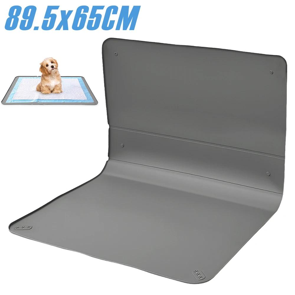 Folding Non Slip Pee Pad Holder 89.5x65CM Silicone Dog Pee Pad Holder with Snap and Raised Edge Pet Feeding Mat Pet Supplies