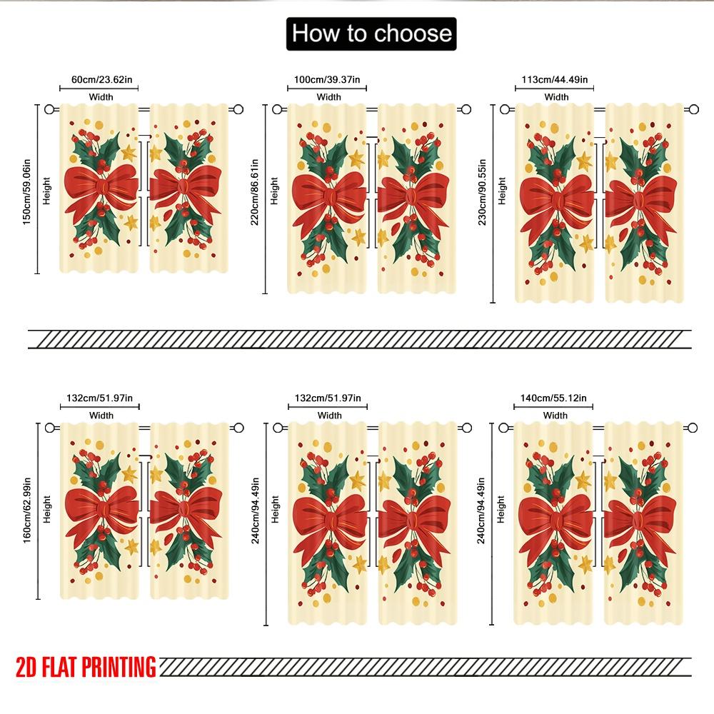 2 Stück 2D-Flachdruck Frohe Weihnachten Szene Vorhänge Weihnachtskaninchen Beeren Schleife Digital Bedruckte Polyester Vorhänge Familienfeier