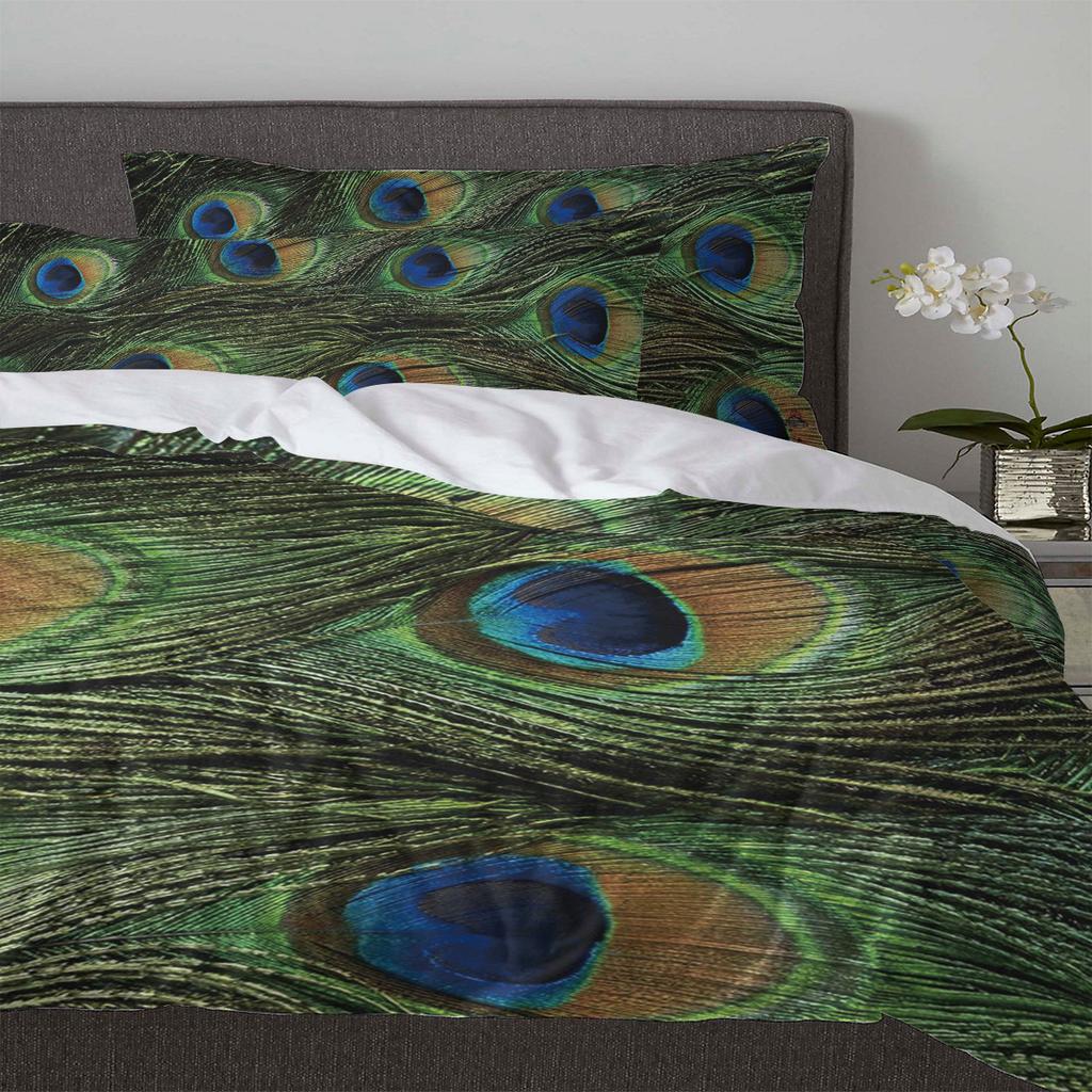 Green Animal Peacock Feather Duvet Cover With Pillow Case Custom 3pcs Bedding Set Quilt Cover Double Bed Home Textile