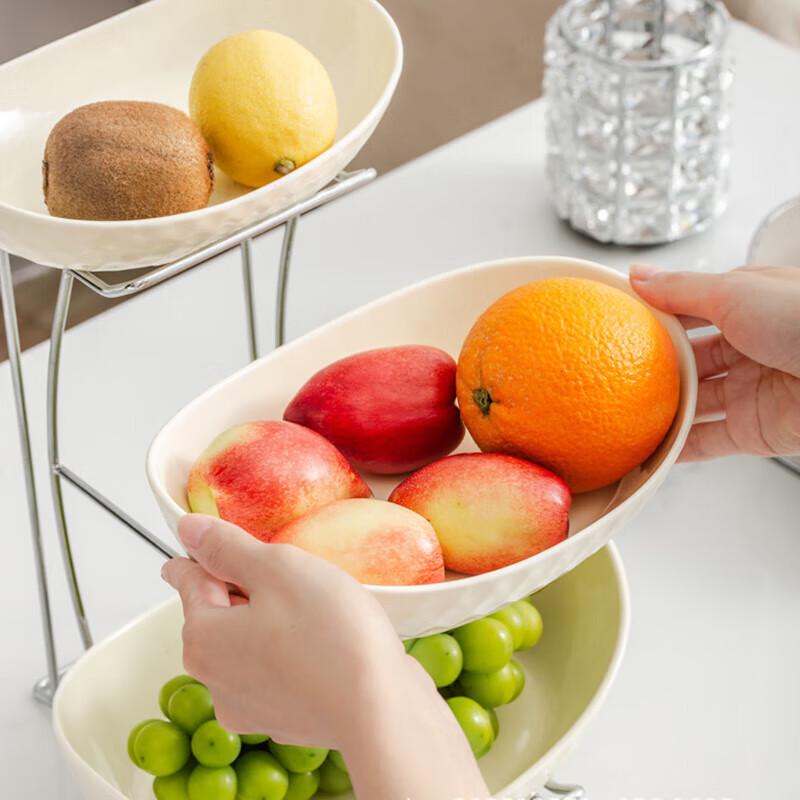 Pabei 3-Tier Ceramic Fruit Plate with Silver Stand