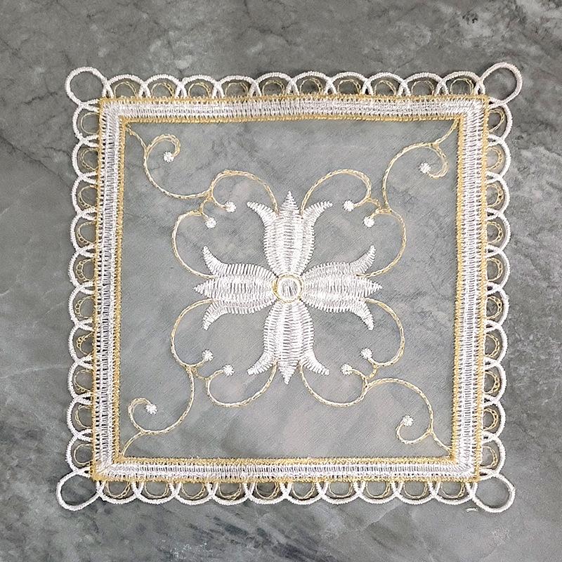Square Coaster European Lace Embroidered Hollow Dining Table Mat Household Plate Bowl Mat Ornament Fabric Mesh Decorative Mat