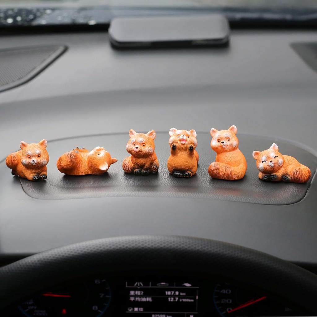 6 Pcs Red Panda Dashboard Decorations, Mini Resin Red Panda for Cute Car Accessories Interior, Rearview Mirror Ornaments Funny Gifts for Women Girl