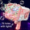 Bubble Gun Rocket 69 Holes Soap Bubbles Machine Gun Shape Automatic Blower With Light Toys For Kids Pomperos Children‘s Day Gift
