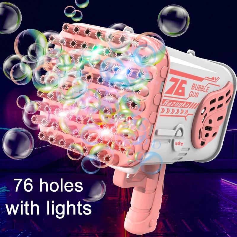 Bubble Gun Rocket 69 Holes Soap Bubbles Machine Gun Shape Automatic Blower With Light Toys For Kids Pomperos Children‘s Day Gift