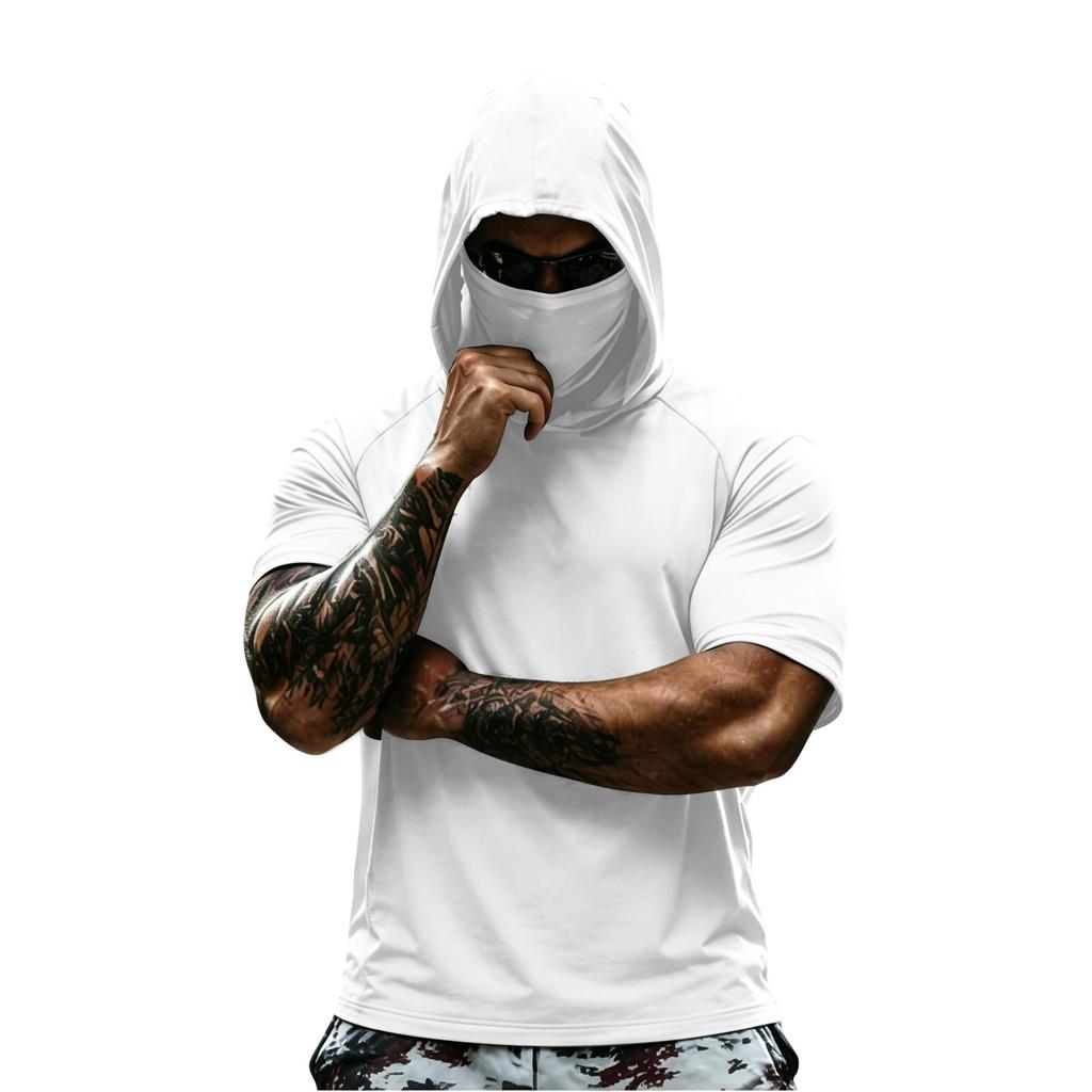 Men Hooded Short Sleeve T Shirt Lightweight Pullover Athletic Workout Top Quick Dry Raglan Tee for Sports Gym Running Training