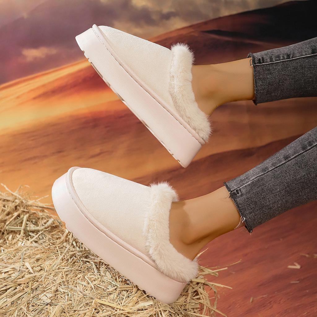 Fashion 2025 New Hairy Slippers Women's Shoes Autumn and Winter Fashion Thick Bottom Baotou Warm Cotton Shoes Slippers