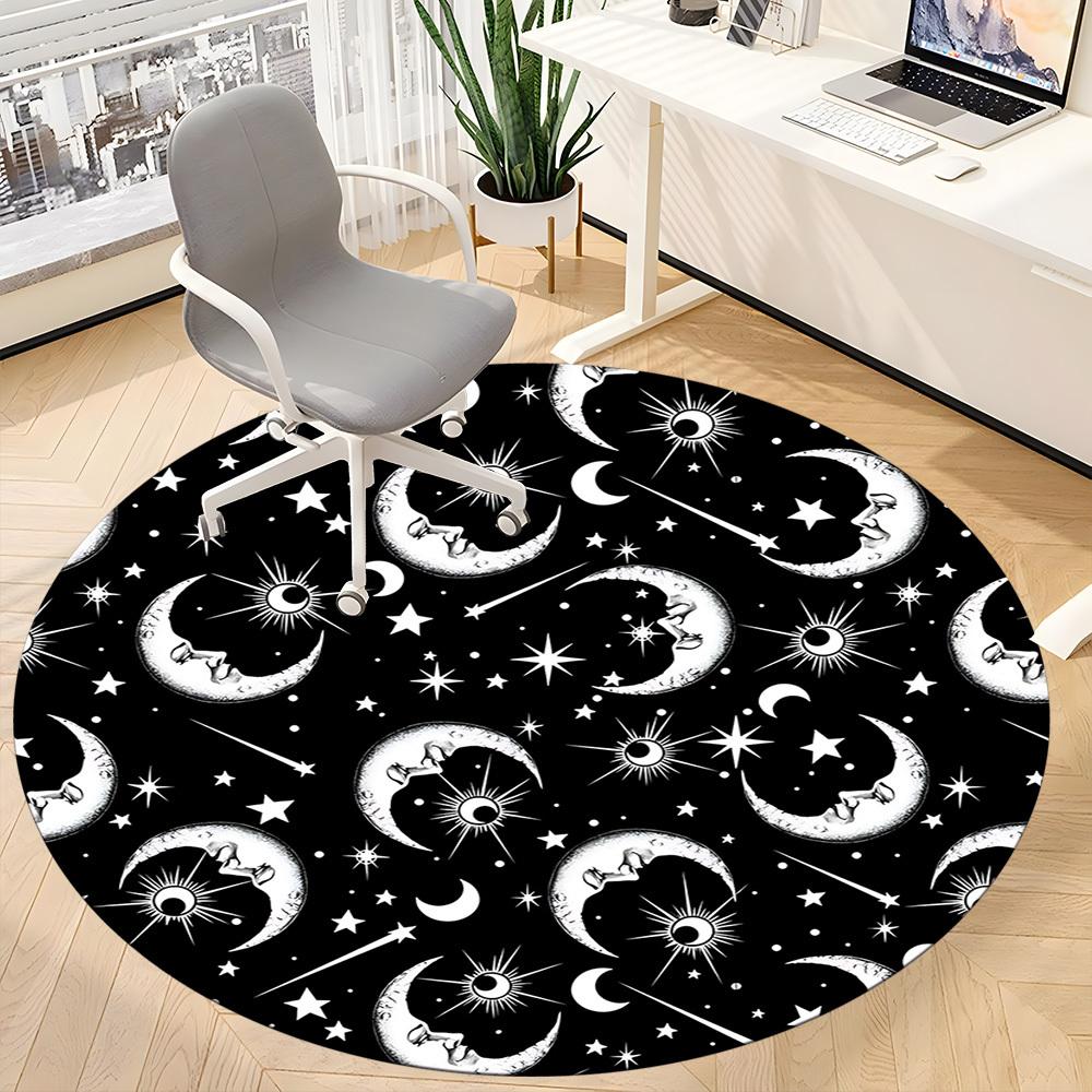 1pc Moon Stars Office Round Area Rug, Indoor Mat Suitable For Office, Under Office Chairs Bedroom Living Room Home Decor, Room Deco