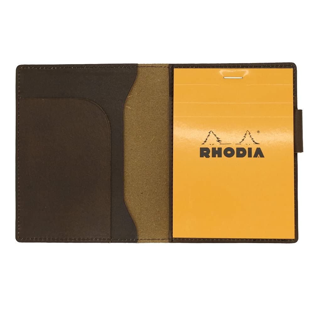 Rhodia No. 12 Horizontal Cover with Pen Holder, Genuine Leather (Made In Japan) with One RHODIA Notepad (Chocolate)