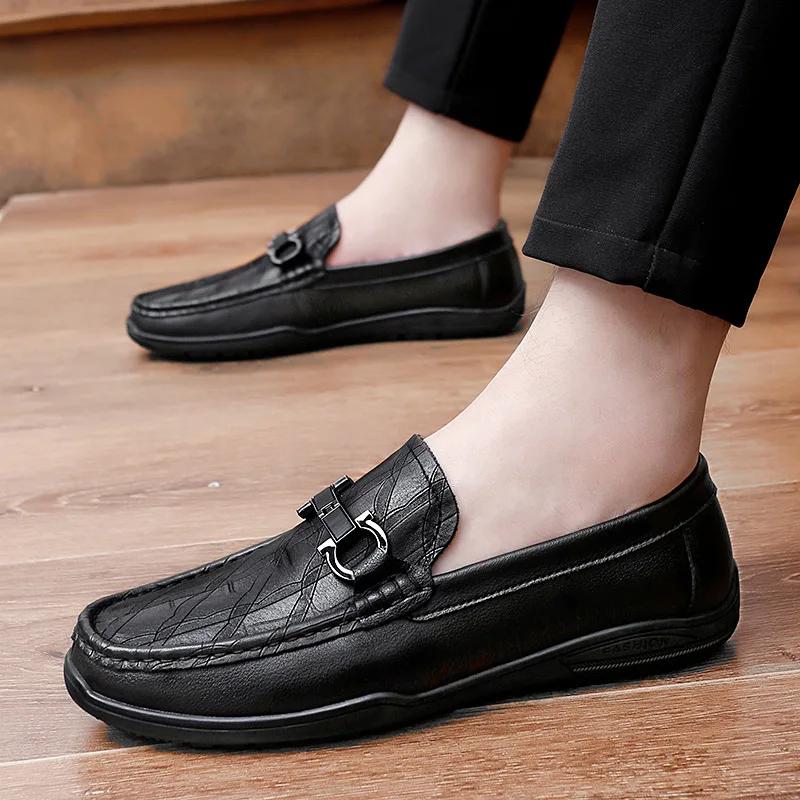 FashionFashion Genuine Leather Luxury Shoes for Men Spring Autumn Soft Sloe Loafers Male Casual New Designer Black Men's Driving Shoes