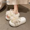 Fashion Comfort Platform Slides for Women Spring Summer Outdoor Beach Slippers Thick Bottom Slip On Sandals Lace Flower Decor Shoes