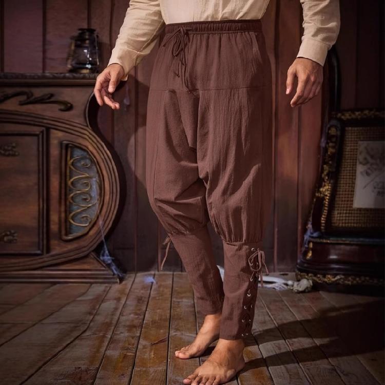 Men Pirate Pants Renaissances Ankle Band Pant Medieval Vikinges Navigator Pants Halloween Costume Cosplay with Drawstring