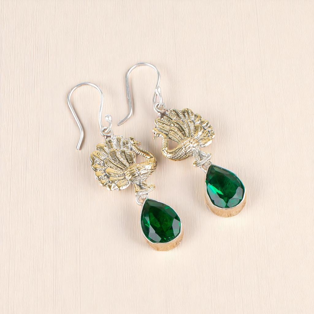 Chrome Diopside Gemstone 925 Sterling Silver Jewelry Handcrafted Earrings 2.20" EE-44-3