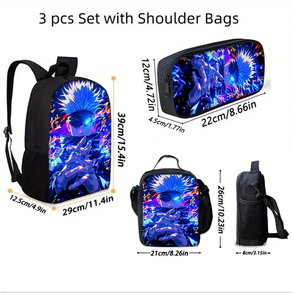 Anime J-JujutsuS K-KaisenS Child School Backpack with Lunch Bags ,Pencil Bags ,School Bags for Boys Girls Best Gift