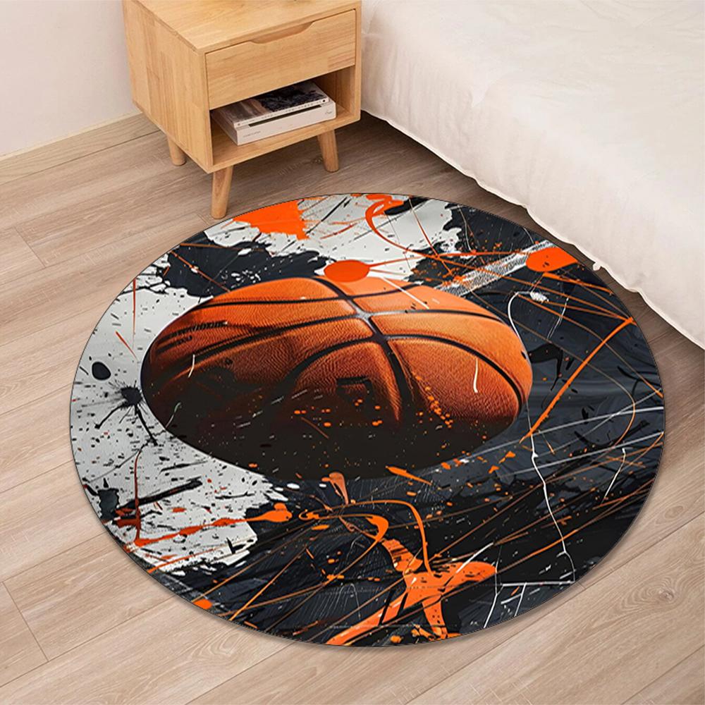 Basketball Bedruckter Runder Teppich Teppich Stuhlteppich Läufer Eingang Fußmatten, für Bürostuhl Wohnzimmer Schlafzimmer Küche.