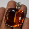 Natural Orange Topaz 925 Sterling Silver 100Ct Gems Pendant Square Cut CERTIFIED My-480-ns