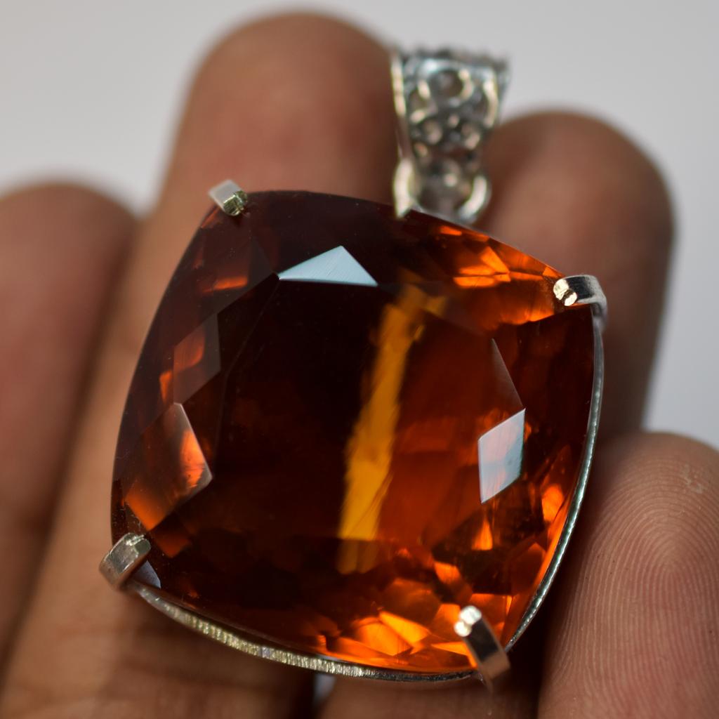 Natural Orange Topaz 925 Sterling Silver 100Ct Gems Pendant Square Cut CERTIFIED my-480-ns
