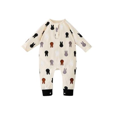 Baby Clothes, Long Sleeve Romper, Spring/Autumn Newborn Coverall, Unisex Pajamas for Boys and Girls, Pre-birth Gift, Rabbit Print, Apricot Color, Size