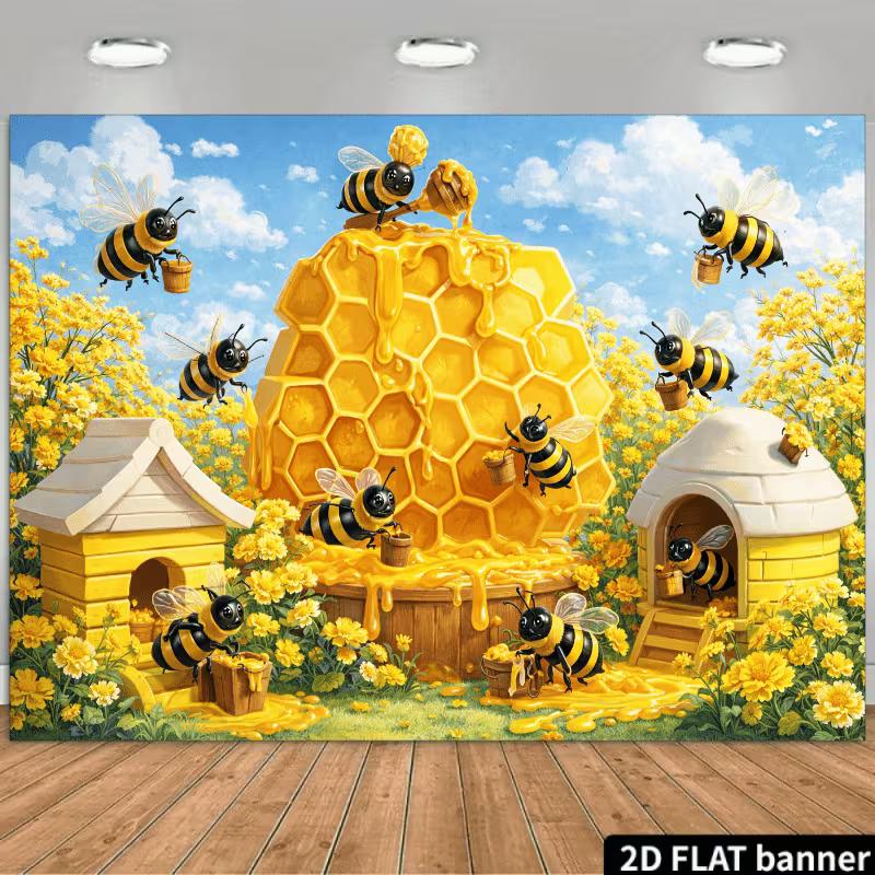 2D Honey Bee Backdrop for Baby Shower and Bee Themed Celebrations 47.2x31.5inch/120*80cm