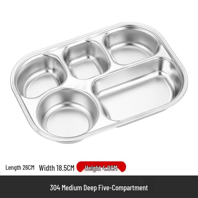 304 Stainless Steel 5-Compartment Divided Lunch Tray