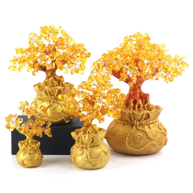 Crystal Tree Crystal Ornaments Money Bag Tree Home Craft Resin Money Bag Gift Wholesale Crystal Ornaments New Year Decoration