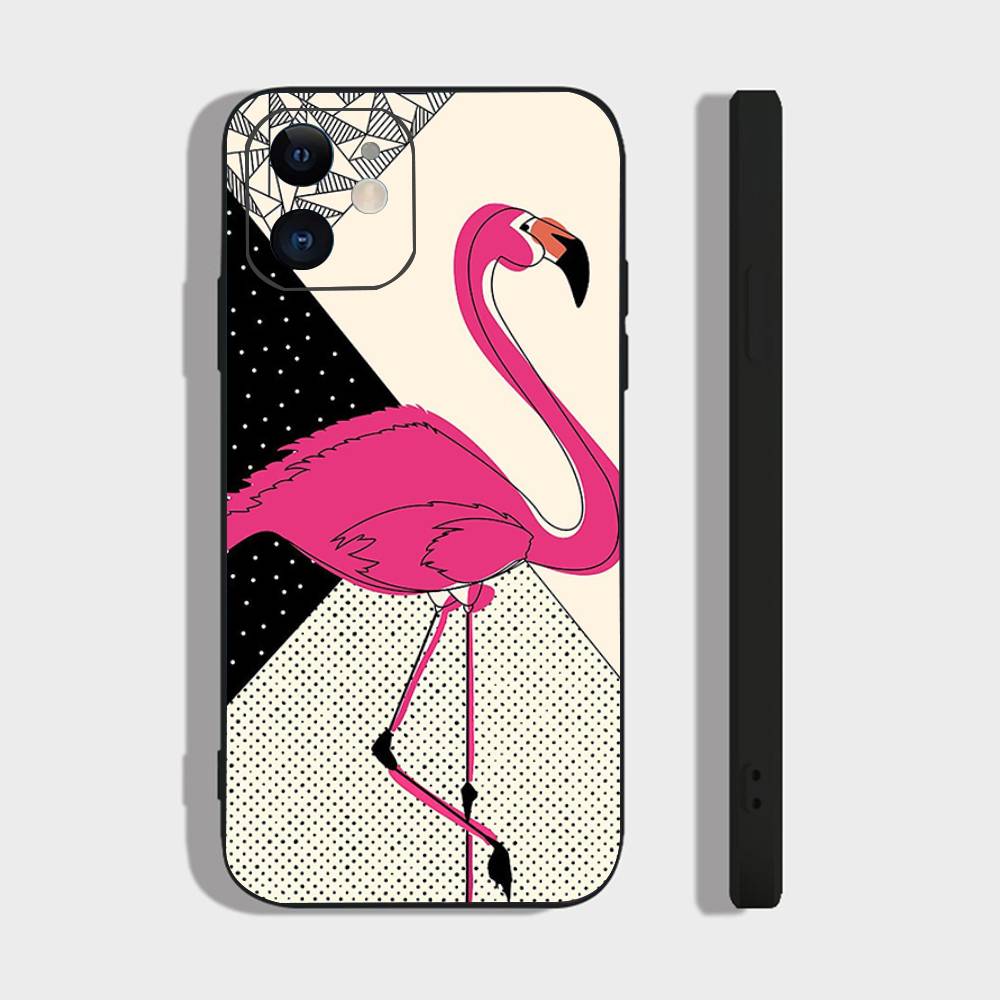 Flamingo Phone Case For IPhone 17 Air 16 15 14 13 Pro Max 11 12 Black Silicone Cover