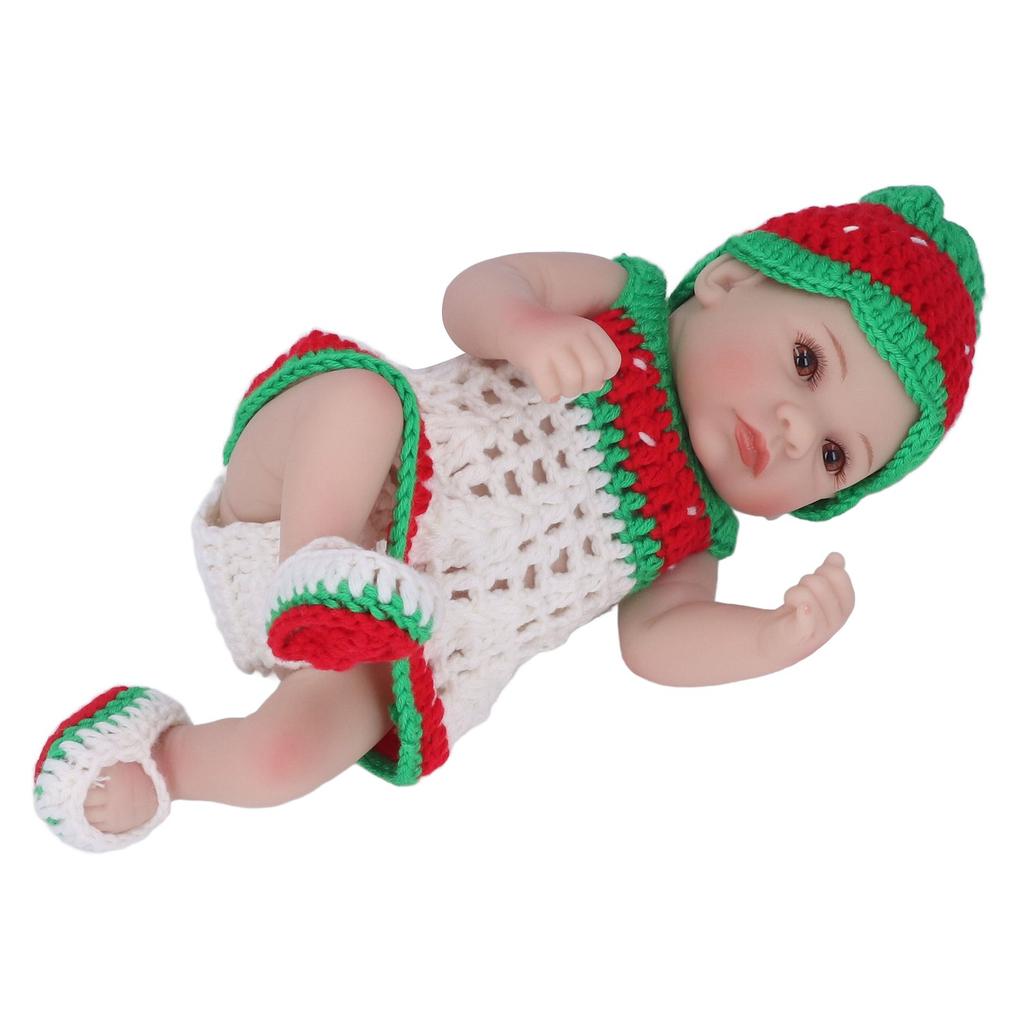 Newborn Baby Doll 10 Inch Silicone Cute Lifelike Infant Doll with Knitted Clothes Birthday GiftEyes