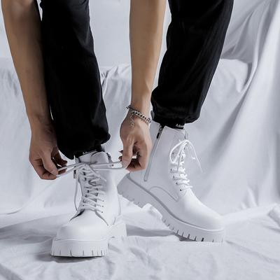 Mode Nieuwe Veterschoenen Heren Casual Motorlaarzen Leer Heren Mode Hoge Top Wandelschoenen Alles-passend Antislip Outdoor Laarzen