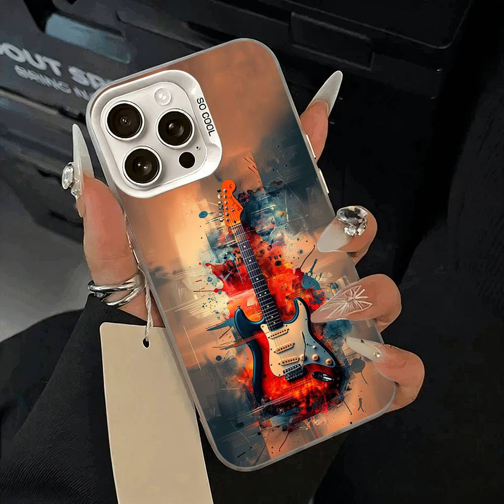 

E-electric guita Phone Case For iPhone 11 12 13 14 15 16Pro Max Plus white Sliver Phone Cover iPhone14Pro