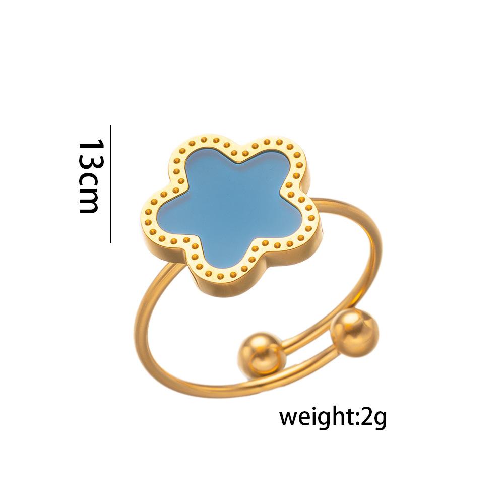 Collier en Acier Inoxydable Plaqué Or 14K Femme Cinq Pétales de Feuille Colliers Double Face pour Femmes Pendentif Fleur Trèfle Bijoux