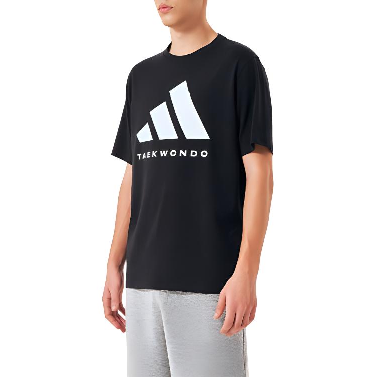 adidas Classic Comfortable Breathable Logo Print Knitted Crew Neck Short Sleeve T-Shirt Unisex Tops Black White ADICLTS24TK-BW